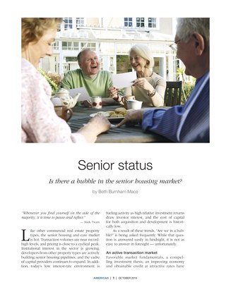Senior-Status: Is there a bubble in the senior housing market?